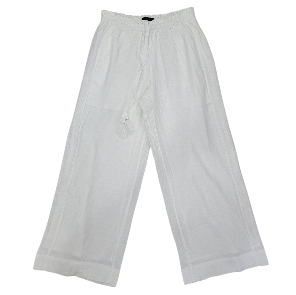 NWT J. Crew White Drawstring Linen Wide Leg Pants Pockets Coastal Women’s XS